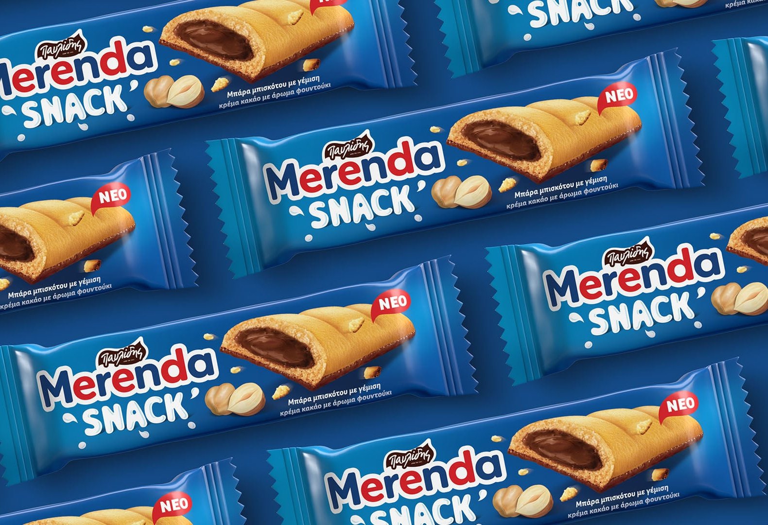Merenda snack chocolate-biscuit bar multiple packages aligned