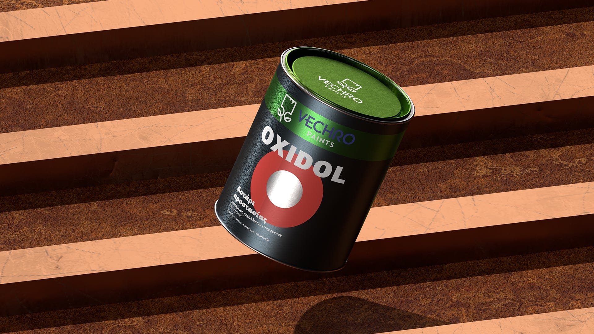 Vechro Oxidol paint can rebranded packaging and lid