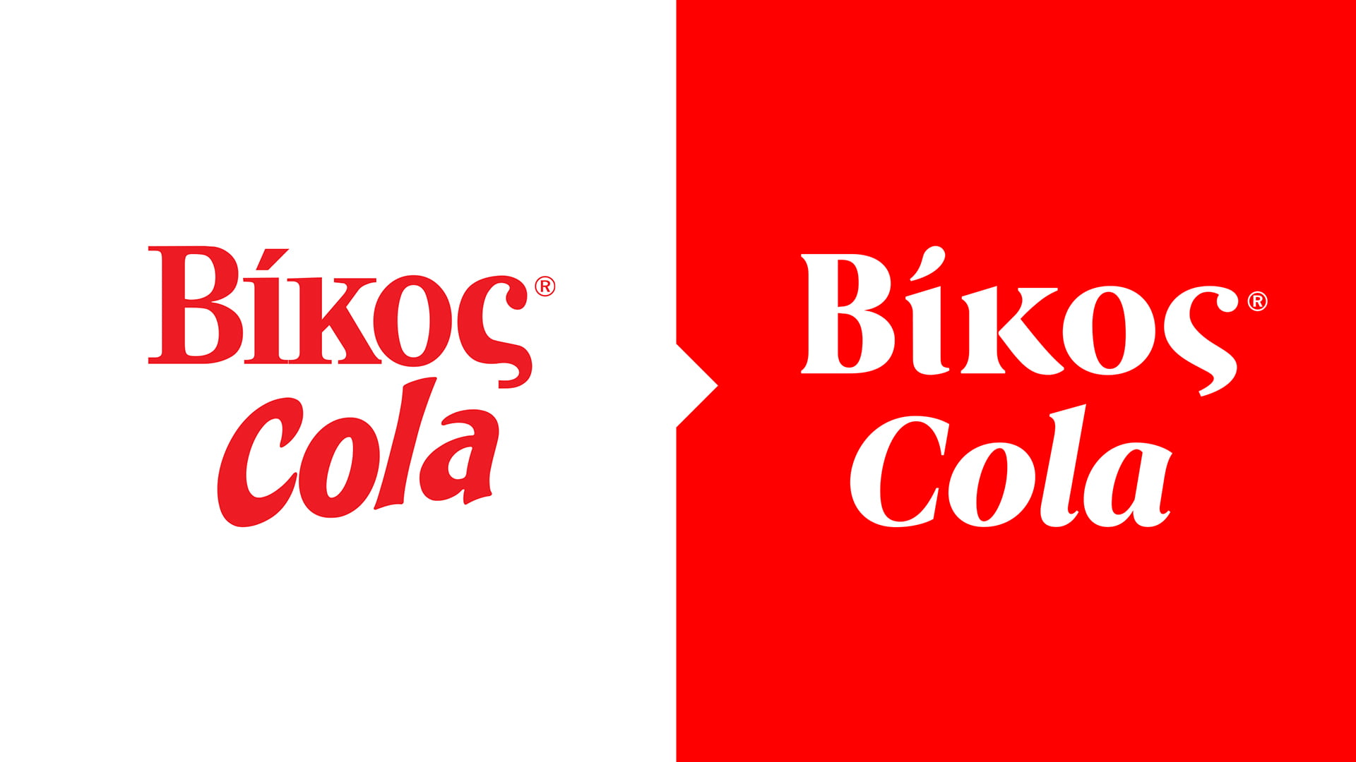 A before-and-after image comparing the Vikos Cola logo, showing the old red logo with varied letter thickness (left) and the new, refined, and balanced serif typography (right).