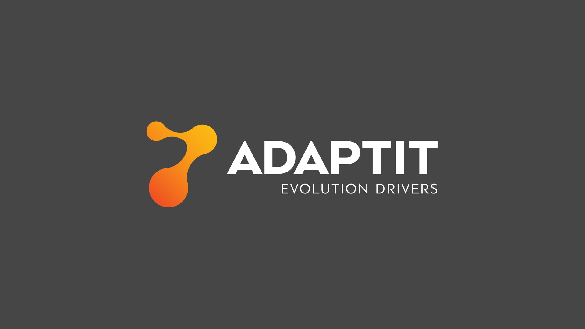 The new logo for ADAPTIT, featuring an orange-to-yellow abstract 'A' icon and the white typographic wordmark "ADAPTIT" with the tagline "EVOLUTION DRIVERS" on a dark grey background.
